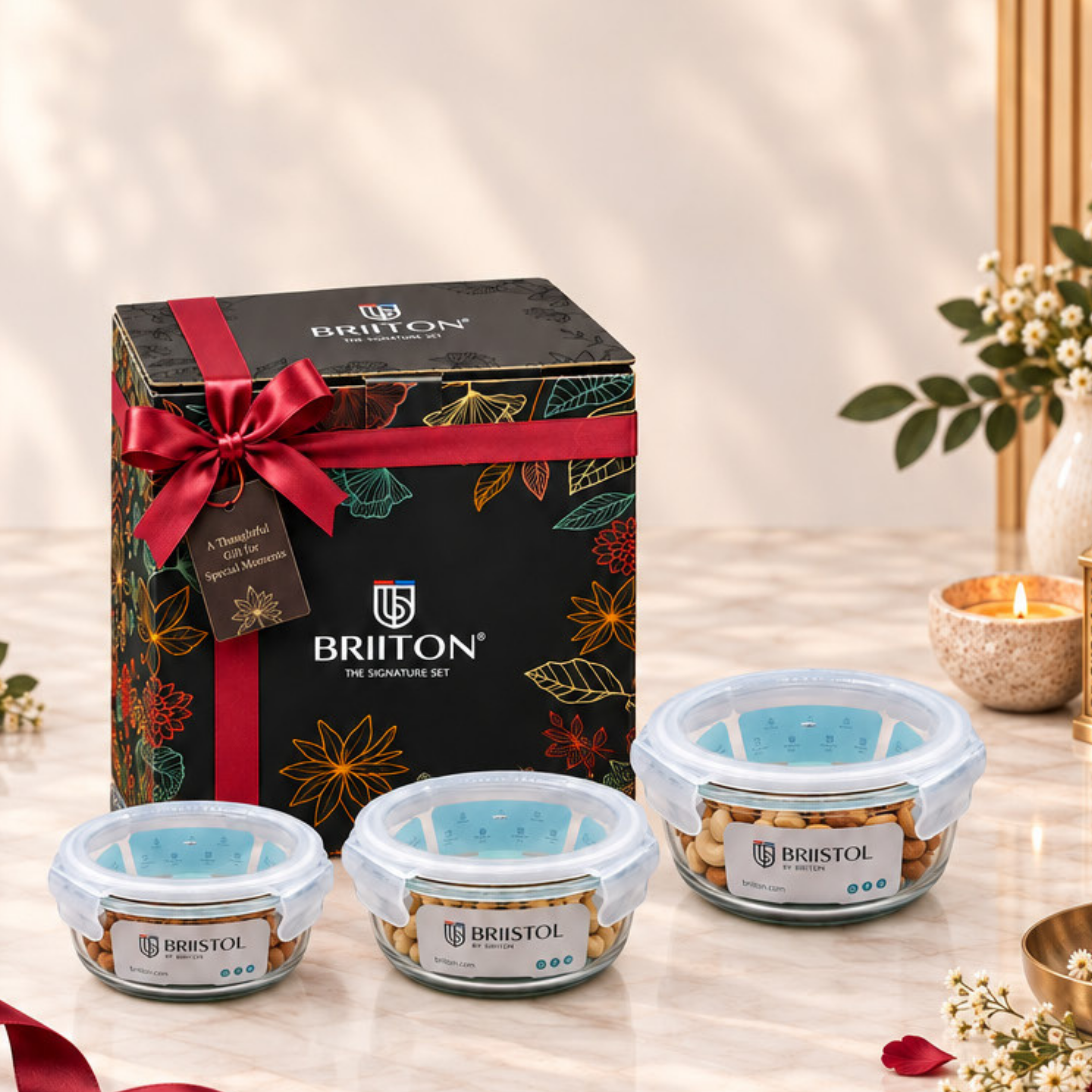 Briiton Gift Set 15 | Glass Lunch Box Set | 3 Pieces