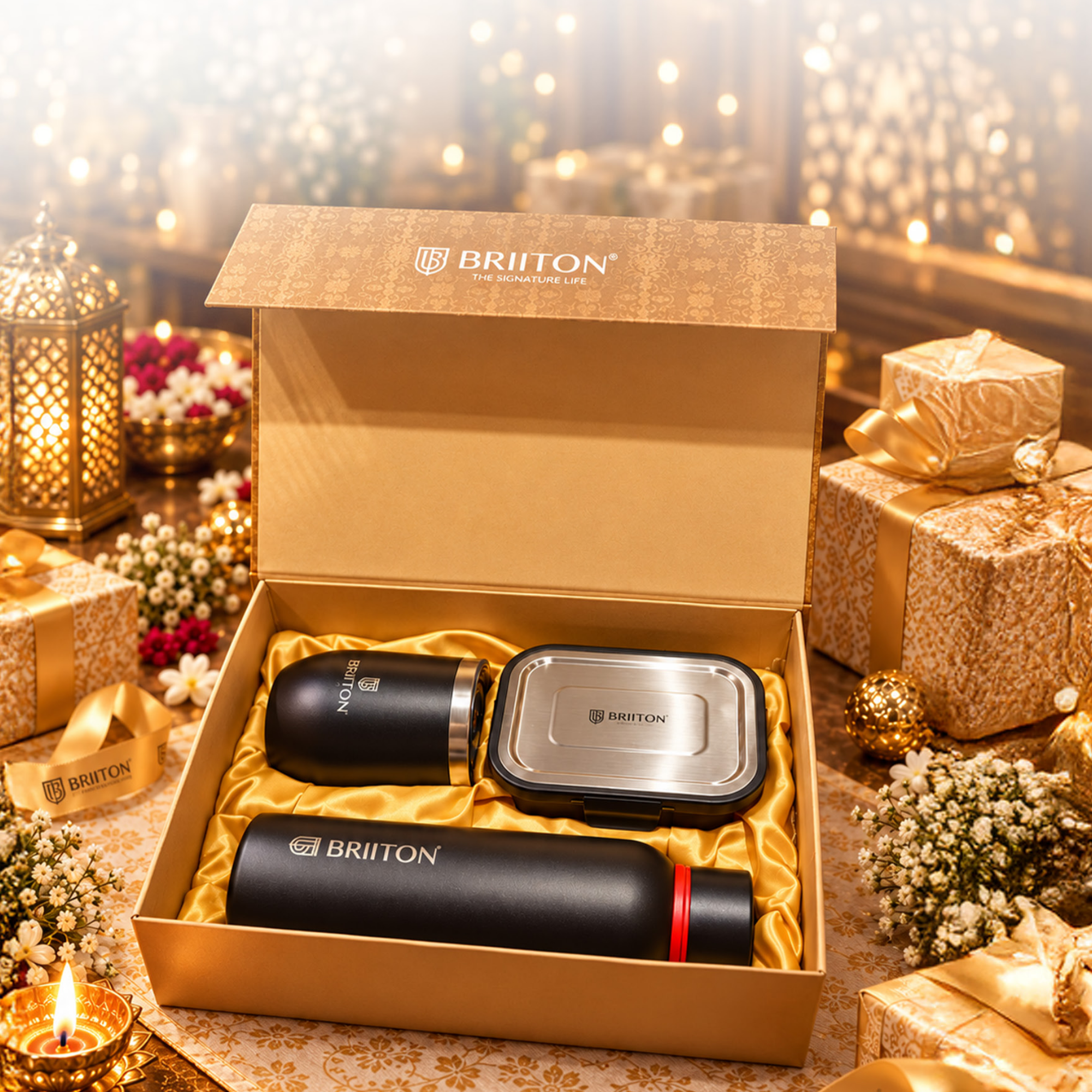 Briiton Gift Set 25 | Bottle, Cup & Lunch Box Set | 3 Pieces