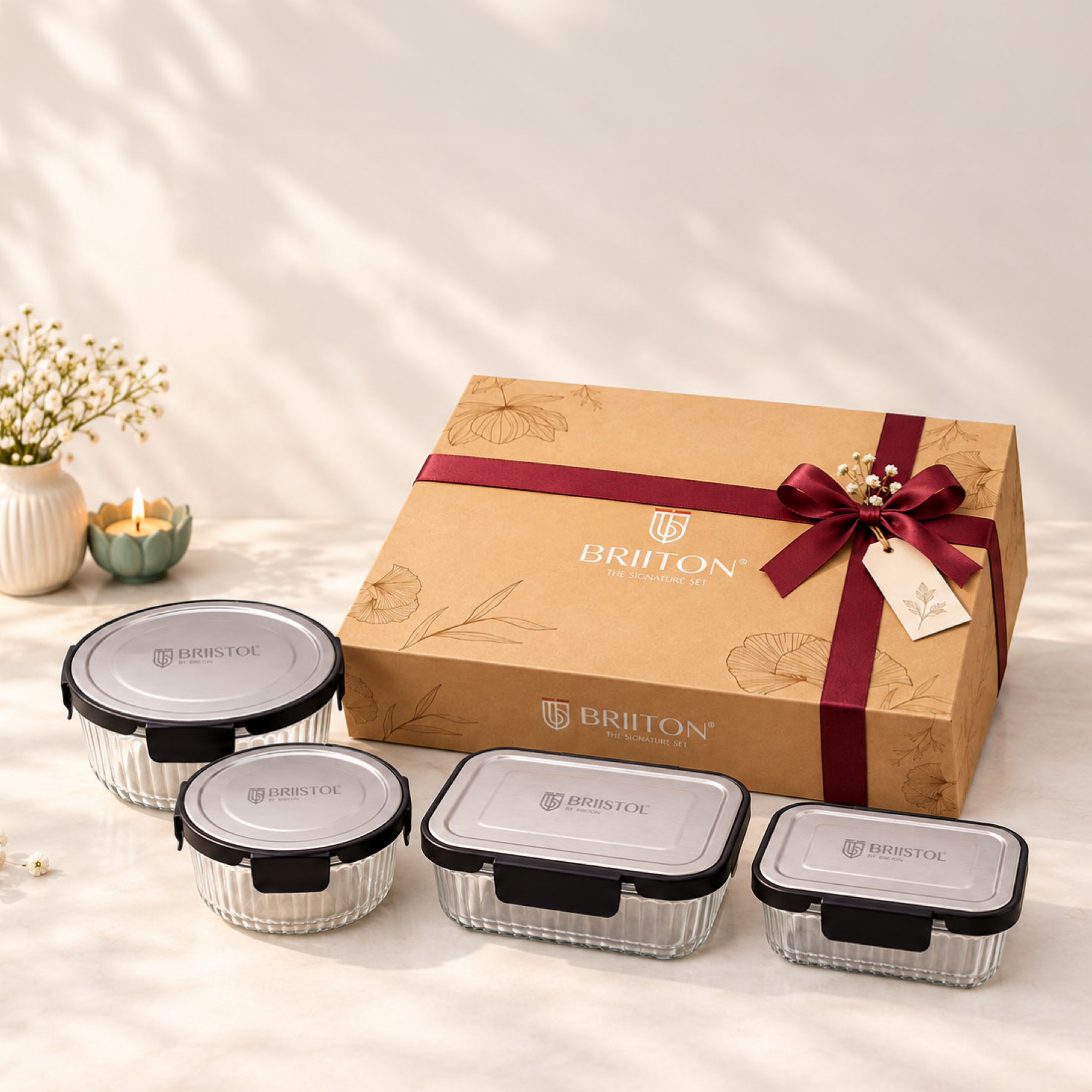 Briiton Gift Set 04 | Glass Lunch Box Set | 4 Pieces